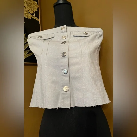 Zara Light Denim Button Up Tube Top New - Picture 1 of 12